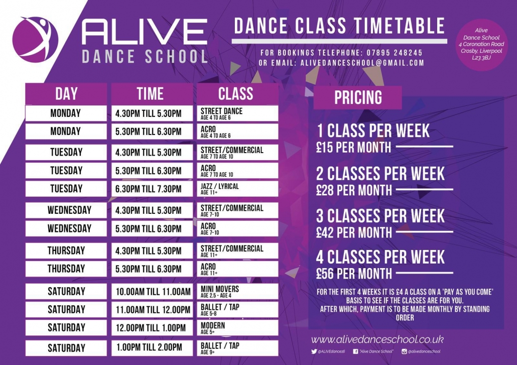 Timetables Alive Dance School